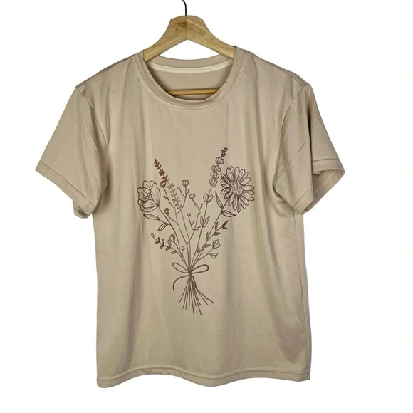 Shein Light Pink Floral Crewneck Short Sleeve T-Shirt XS - Picture 1 of 4